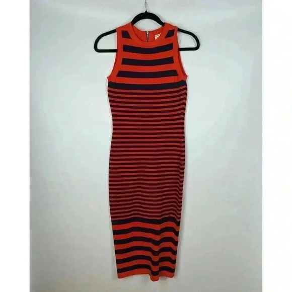 MILLY Stripe Ottoman Fitted Dress In Navy Size Medium Midi Bodycon - Picture 2 of 10